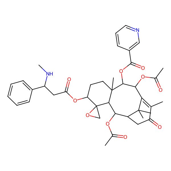 2D Structure of [2',10'-Diacetyloxy-8',12',15',15'-tetramethyl-5'-[3-(methylamino)-3-phenylpropanoyl]oxy-13'-oxospiro[oxirane-2,4'-tricyclo[9.3.1.03,8]pentadec-11-ene]-9'-yl] pyridine-3-carboxylate