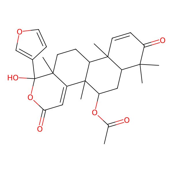 2D Structure of [1-(Furan-3-yl)-1-hydroxy-4b,7,7,10a,12a-pentamethyl-3,8-dioxo-5,6,6a,10b,11,12-hexahydronaphtho[2,1-f]isochromen-5-yl] acetate