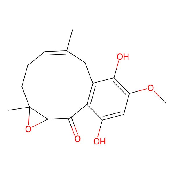 2D Structure of 12,15-Dihydroxy-13-methoxy-5,9-dimethyl-4-oxatricyclo[9.4.0.03,5]pentadeca-1(11),8,12,14-tetraen-2-one