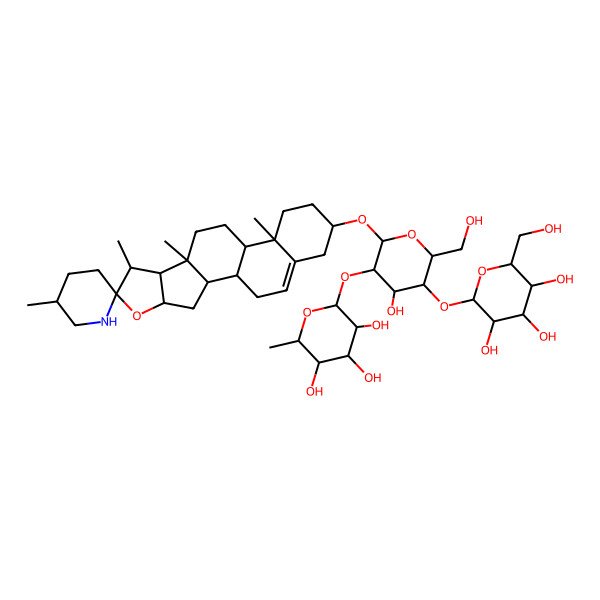 2D Structure of (2S,3R,4R,5R,6S)-2-[(2R,3R,4S,5S,6R)-4-hydroxy-6-(hydroxymethyl)-2-[(1S,2R,4S,5'R,6R,7S,8S,9S,12S,13R,16S)-5',7,9,13-tetramethylspiro[5-oxapentacyclo[10.8.0.02,9.04,8.013,18]icos-18-ene-6,2'-piperidine]-16-yl]oxy-5-[(2S,3R,4S,5S,6R)-3,4,5-trihydroxy-6-(hydroxymethyl)oxan-2-yl]oxyoxan-3-yl]oxy-6-methyloxane-3,4,5-triol