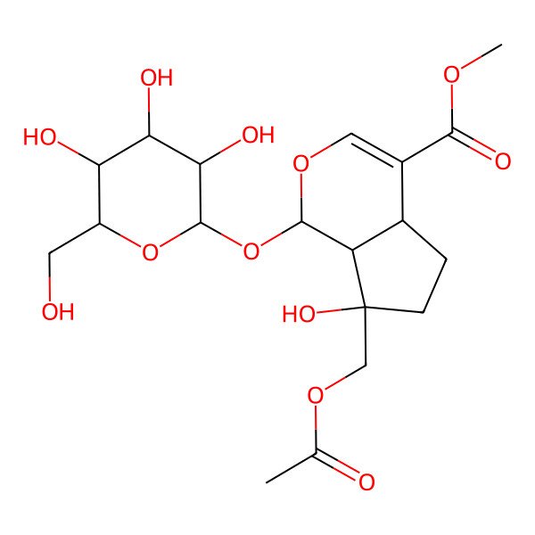 2D Structure of methyl 7-(acetyloxymethyl)-7-hydroxy-1-[3,4,5-trihydroxy-6-(hydroxymethyl)oxan-2-yl]oxy-4a,5,6,7a-tetrahydro-1H-cyclopenta[c]pyran-4-carboxylate