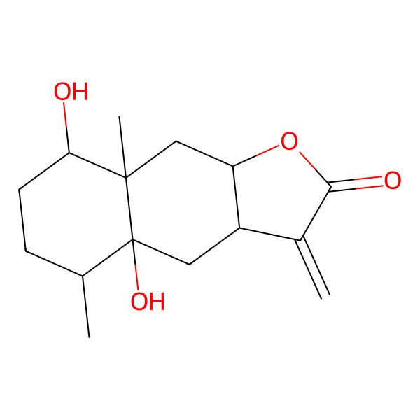 2D Structure of (3aR,4aR,5S,8R,8aS,9aR)-4a,8-dihydroxy-5,8a-dimethyl-3-methylidene-3a,4,5,6,7,8,9,9a-octahydrobenzo[f][1]benzofuran-2-one