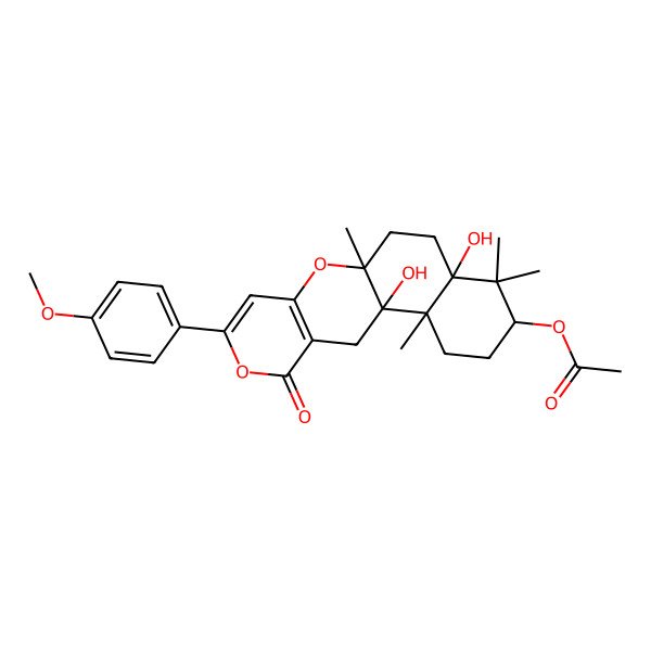 2D Structure of [(1S,2S,5S,7R,10R)-1,7-dihydroxy-14-(4-methoxyphenyl)-2,6,6,10-tetramethyl-16-oxo-11,15-dioxatetracyclo[8.8.0.02,7.012,17]octadeca-12(17),13-dien-5-yl] acetate