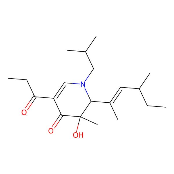 2D Structure of (2R,3S)-3-hydroxy-3-methyl-2-[(E,4S)-4-methylhex-2-en-2-yl]-1-(2-methylpropyl)-5-propanoyl-2H-pyridin-4-one