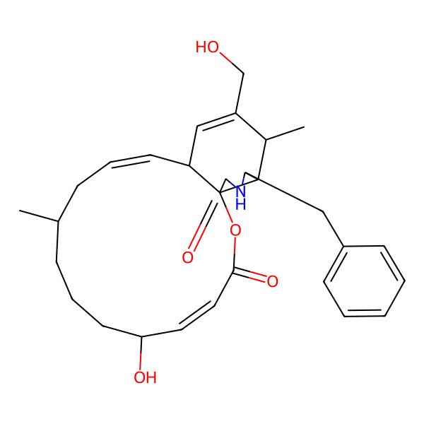 2D Structure of 19-Benzyl-6-hydroxy-16-(hydroxymethyl)-10,17-dimethyl-2-oxa-20-azatricyclo[12.7.0.01,18]henicosa-4,12,15-triene-3,21-dione
