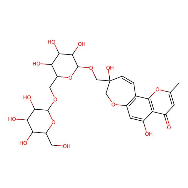 2D Structure of 5,9-dihydroxy-2-methyl-9-[[3,4,5-trihydroxy-6-[[3,4,5-trihydroxy-6-(hydroxymethyl)oxan-2-yl]oxymethyl]oxan-2-yl]oxymethyl]-8H-pyrano[2,3-g][1]benzoxepin-4-one