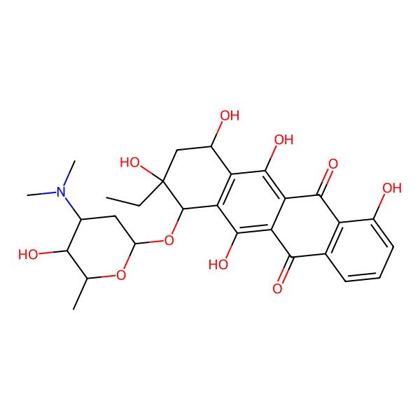 2D Structure of (7S,9R,10R)-10-[(2S,4S,5S,6S)-4-(dimethylamino)-5-hydroxy-6-methyloxan-2-yl]oxy-9-ethyl-4,6,7,9,11-pentahydroxy-8,10-dihydro-7H-tetracene-5,12-dione