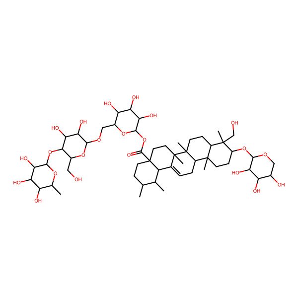2D Structure of [6-[[3,4-dihydroxy-6-(hydroxymethyl)-5-(3,4,5-trihydroxy-6-methyloxan-2-yl)oxyoxan-2-yl]oxymethyl]-3,4,5-trihydroxyoxan-2-yl] 9-(hydroxymethyl)-1,2,6a,6b,9,12a-hexamethyl-10-(3,4,5-trihydroxyoxan-2-yl)oxy-2,3,4,5,6,6a,7,8,8a,10,11,12,13,14b-tetradecahydro-1H-picene-4a-carboxylate