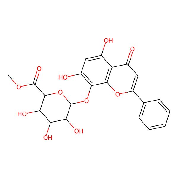 2D Structure of methyl (2S,3S,4S,5R,6S)-6-(5,7-dihydroxy-4-oxo-2-phenylchromen-8-yl)oxy-3,4,5-trihydroxyoxane-2-carboxylate
