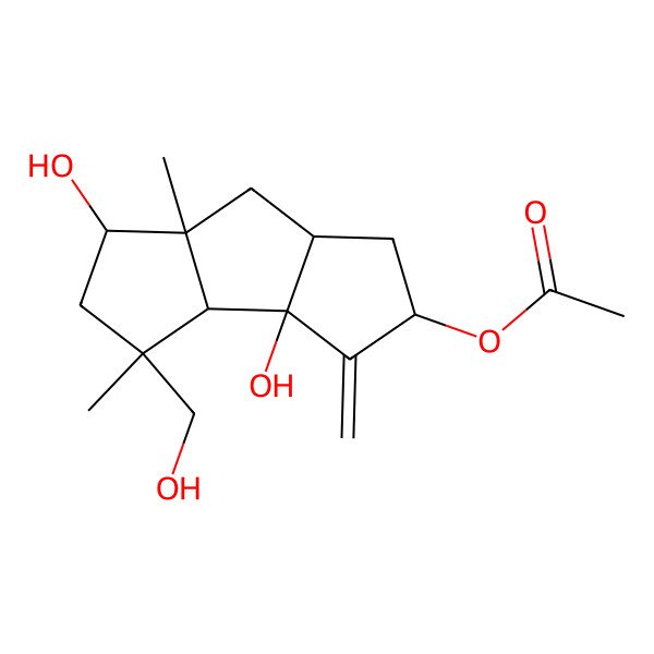 2D Structure of [(1S,3R,3aS,3bR,5S,6aR,7aS)-1,3b-dihydroxy-3-(hydroxymethyl)-3,7a-dimethyl-4-methylidene-2,3a,5,6,6a,7-hexahydro-1H-cyclopenta[a]pentalen-5-yl] acetate