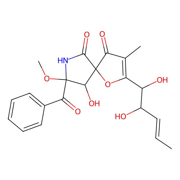 2D Structure of (5S,8S,9R)-8-benzoyl-2-[(1S,2S)-1,2-dihydroxypent-3-enyl]-9-hydroxy-8-methoxy-3-methyl-1-oxa-7-azaspiro[4.4]non-2-ene-4,6-dione