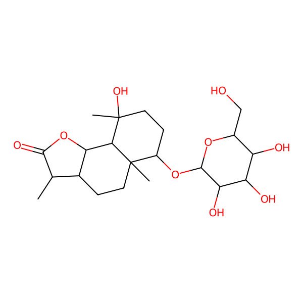 2D Structure of (3S,3aS,5aR,6R,9R,9aS,9bS)-9-hydroxy-3,5a,9-trimethyl-6-[(2R,3R,4S,5S,6R)-3,4,5-trihydroxy-6-(hydroxymethyl)oxan-2-yl]oxy-3a,4,5,6,7,8,9a,9b-octahydro-3H-benzo[g][1]benzofuran-2-one