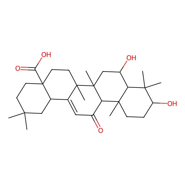 2D Structure of 8,10-dihydroxy-2,2,6a,6b,9,9,12a-heptamethyl-13-oxo-3,4,5,6,6a,7,8,8a,10,11,12,14b-dodecahydro-1H-picene-4a-carboxylic acid
