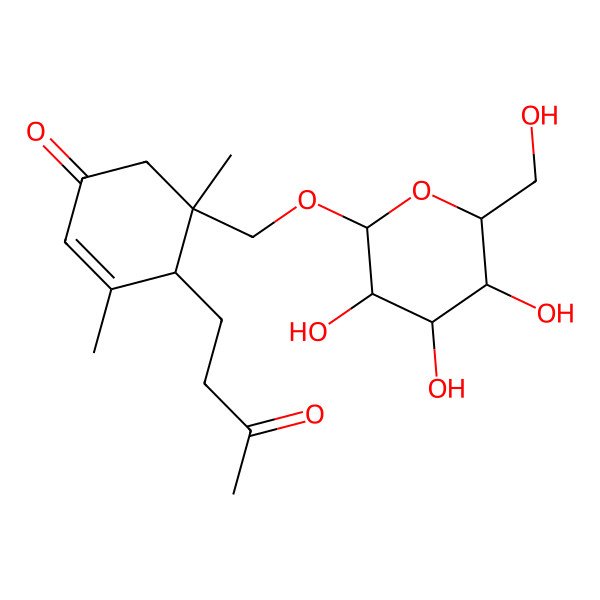 2D Structure of (4S,5S)-3,5-dimethyl-4-(3-oxobutyl)-5-[[(2R,3R,4S,5S,6R)-3,4,5-trihydroxy-6-(hydroxymethyl)oxan-2-yl]oxymethyl]cyclohex-2-en-1-one