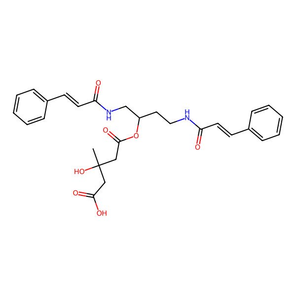 2D Structure of (3S)-5-[(2R)-1,4-bis[[(E)-3-phenylprop-2-enoyl]amino]butan-2-yl]oxy-3-hydroxy-3-methyl-5-oxopentanoic acid