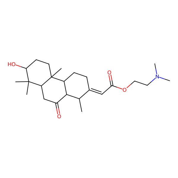 2D Structure of 2-(dimethylamino)ethyl (2E)-2-[(1R,4aR,4bR,7S,8aR,10aS)-7-hydroxy-1,4b,8,8-tetramethyl-10-oxo-1,3,4,4a,5,6,7,8a,9,10a-decahydrophenanthren-2-ylidene]acetate