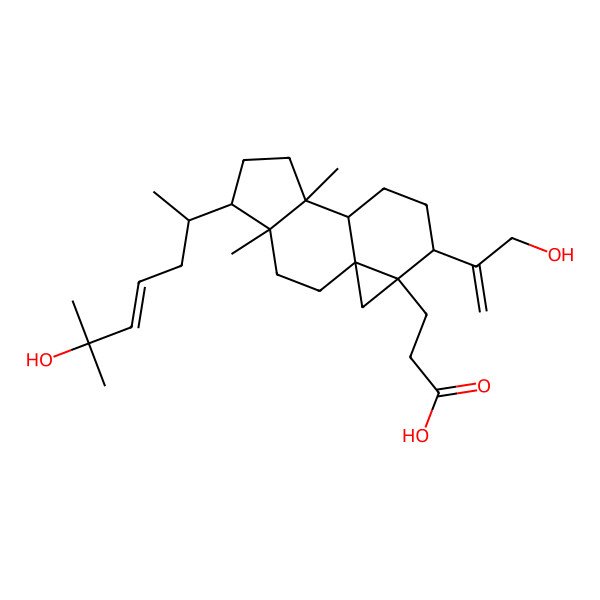 2D Structure of 3-[5-(6-Hydroxy-6-methylhept-4-en-2-yl)-12-(3-hydroxyprop-1-en-2-yl)-4,8-dimethyl-13-tetracyclo[7.5.0.01,13.04,8]tetradecanyl]propanoic acid