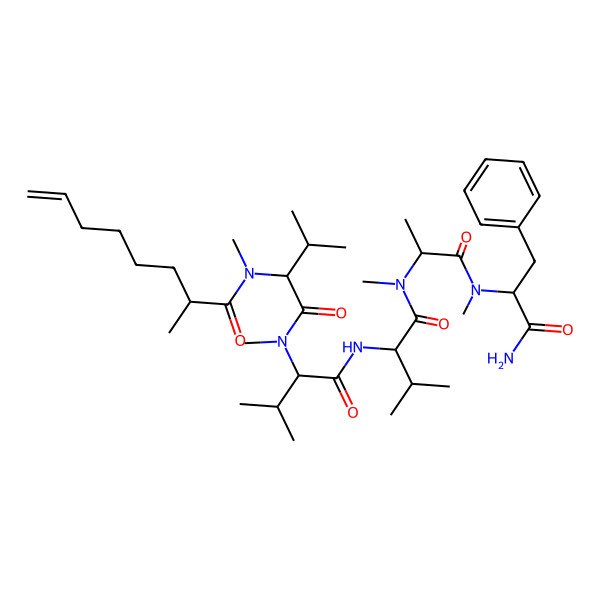 2D Structure of N-[1-[[1-[[1-[[1-[(1-amino-1-oxo-3-phenylpropan-2-yl)-methylamino]-1-oxopropan-2-yl]-methylamino]-3-methyl-1-oxobutan-2-yl]amino]-3-methyl-1-oxobutan-2-yl]-methylamino]-3-methyl-1-oxobutan-2-yl]-N,2-dimethyloct-7-enamide