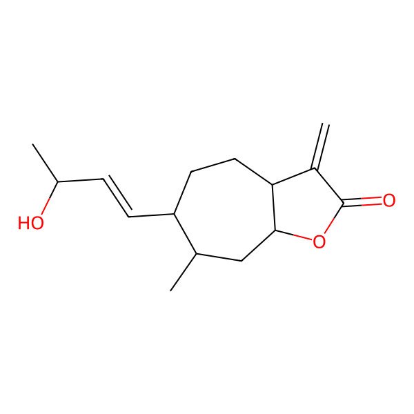 2D Structure of (3aR,7S,8aR)-6-[(E)-3-hydroxybut-1-enyl]-7-methyl-3-methylidene-4,5,6,7,8,8a-hexahydro-3aH-cyclohepta[b]furan-2-one