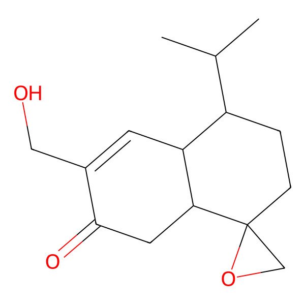 2D Structure of (4aS,5R,8R,8aS)-3-(hydroxymethyl)-5-propan-2-ylspiro[1,4a,5,6,7,8a-hexahydronaphthalene-8,2'-oxirane]-2-one