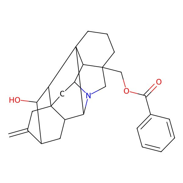 2D Structure of [(1S,5R,8R,9S,11R,14S,16S,17S,18R,19S)-19-hydroxy-12-methylidene-7-azaheptacyclo[9.6.2.01,8.05,17.07,16.09,14.014,18]nonadecan-5-yl]methyl benzoate