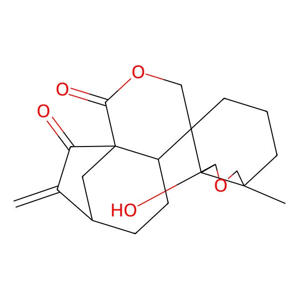 2D Structure of 3-Hydroxy-7a-methyl-10'-methylidenespiro[1,3,3a,5,6,7-hexahydro-2-benzofuran-4,5'-3-oxatricyclo[7.2.1.01,6]dodecane]-2',11'-dione