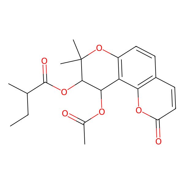 2D Structure of [(9S,10S)-10-acetyloxy-8,8-dimethyl-2-oxo-9,10-dihydropyrano[2,3-f]chromen-9-yl] (2R)-2-methylbutanoate