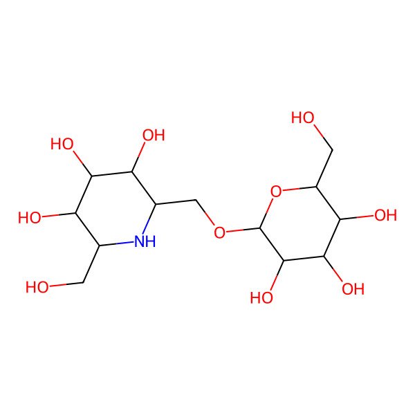 2D Structure of (2R,3R,4S,5S,6R)-2-(hydroxymethyl)-6-[[(2S,3R,4S,5S,6R)-3,4,5-trihydroxy-6-(hydroxymethyl)oxan-2-yl]oxymethyl]piperidine-3,4,5-triol