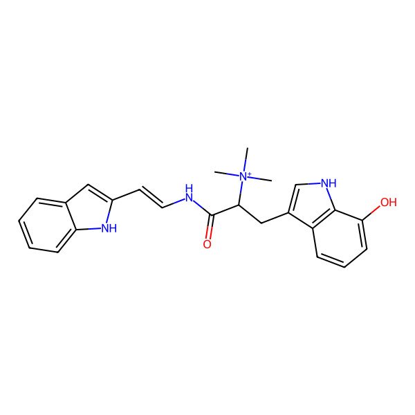 2D Structure of [(2S)-3-(7-hydroxy-1H-indol-3-yl)-1-[[(E)-2-(1H-indol-2-yl)ethenyl]amino]-1-oxopropan-2-yl]-trimethylazanium