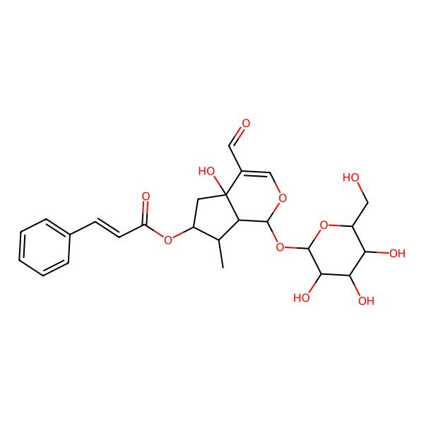 2D Structure of [4-formyl-4a-hydroxy-7-methyl-1-[3,4,5-trihydroxy-6-(hydroxymethyl)oxan-2-yl]oxy-5,6,7,7a-tetrahydro-1H-cyclopenta[c]pyran-6-yl] 3-phenylprop-2-enoate