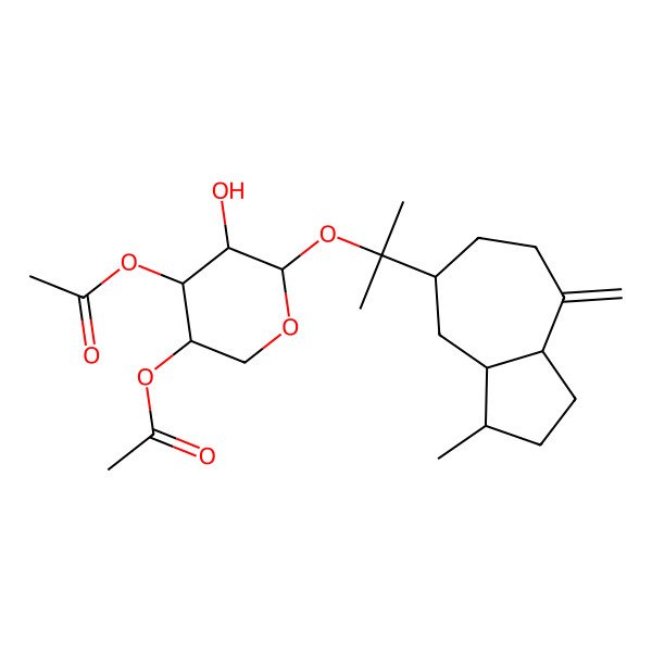 2D Structure of [4-acetyloxy-5-hydroxy-6-[2-(3-methyl-8-methylidene-2,3,3a,4,5,6,7,8a-octahydro-1H-azulen-5-yl)propan-2-yloxy]oxan-3-yl] acetate