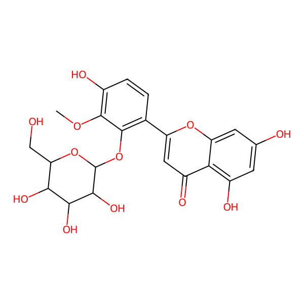2D Structure of 5,7-dihydroxy-2-[4-hydroxy-3-methoxy-2-[(2R,3S,4R,5S,6S)-3,4,5-trihydroxy-6-(hydroxymethyl)oxan-2-yl]oxyphenyl]chromen-4-one