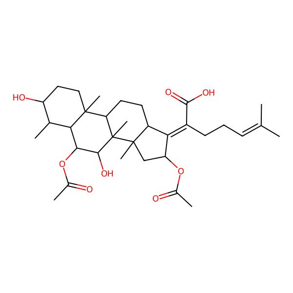2D Structure of 2-(6,16-diacetyloxy-3,7-dihydroxy-4,8,10,14-tetramethyl-2,3,4,5,6,7,9,11,12,13,15,16-dodecahydro-1H-cyclopenta[a]phenanthren-17-ylidene)-6-methylhept-5-enoic acid