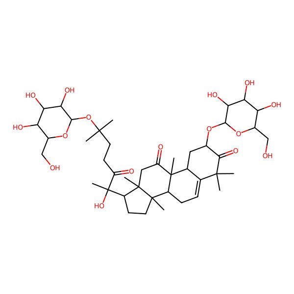 2D Structure of (2S,8S,9R,10R,13R,14S,17S)-17-[(2R)-2-hydroxy-6-methyl-3-oxo-6-[(2S,3R,4S,5S,6R)-3,4,5-trihydroxy-6-(hydroxymethyl)oxan-2-yl]oxyheptan-2-yl]-4,4,9,13,14-pentamethyl-2-[(2S,3R,4S,5S,6R)-3,4,5-trihydroxy-6-(hydroxymethyl)oxan-2-yl]oxy-2,7,8,10,12,15,16,17-octahydro-1H-cyclopenta[a]phenanthrene-3,11-dione