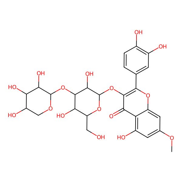 2D Structure of 3-[(2S,3R,4S,5S,6S)-3,5-dihydroxy-6-(hydroxymethyl)-4-[(2R,3S,4S,5S)-3,4,5-trihydroxyoxan-2-yl]oxyoxan-2-yl]oxy-2-(3,4-dihydroxyphenyl)-5-hydroxy-7-methoxychromen-4-one