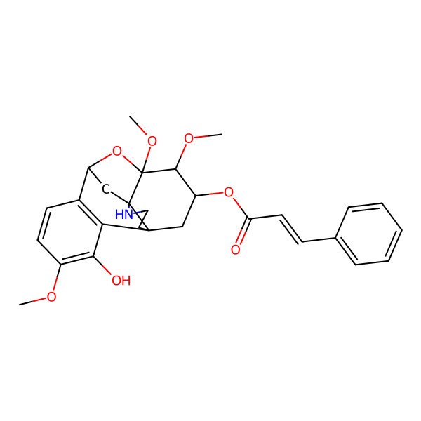 2D Structure of [(1S,8S,10S,11R,12S,13S)-3-hydroxy-4,11,12-trimethoxy-18-oxa-17-azapentacyclo[8.4.3.18,11.01,10.02,7]octadeca-2(7),3,5-trien-13-yl] (E)-3-phenylprop-2-enoate