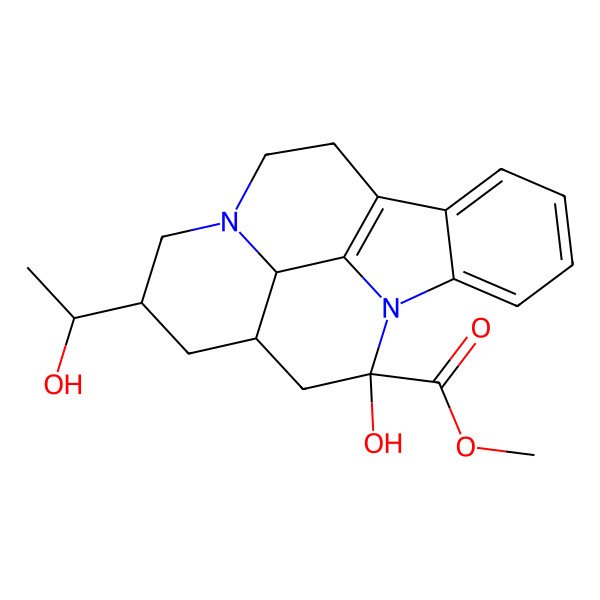 2D Structure of methyl (13R,15R,17R,19R)-17-hydroxy-13-[(1S)-1-hydroxyethyl]-1,11-diazapentacyclo[9.6.2.02,7.08,18.015,19]nonadeca-2,4,6,8(18)-tetraene-17-carboxylate