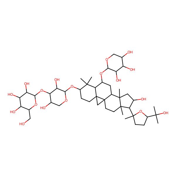 2D Structure of 2-[3,5-Dihydroxy-2-[[14-hydroxy-15-[5-(2-hydroxypropan-2-yl)-2-methyloxolan-2-yl]-7,7,12,16-tetramethyl-9-(3,4,5-trihydroxyoxan-2-yl)oxy-6-pentacyclo[9.7.0.01,3.03,8.012,16]octadecanyl]oxy]oxan-4-yl]oxy-6-(hydroxymethyl)oxane-3,4,5-triol