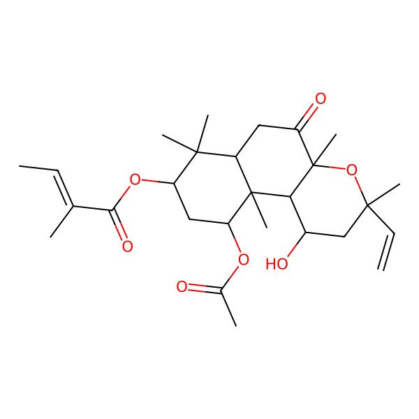 2D Structure of [(1R,3S,4aR,6aR,8S,10R,10aR,10bR)-10-acetyloxy-3-ethenyl-1-hydroxy-3,4a,7,7,10a-pentamethyl-5-oxo-1,2,6,6a,8,9,10,10b-octahydrobenzo[f]chromen-8-yl] (Z)-2-methylbut-2-enoate