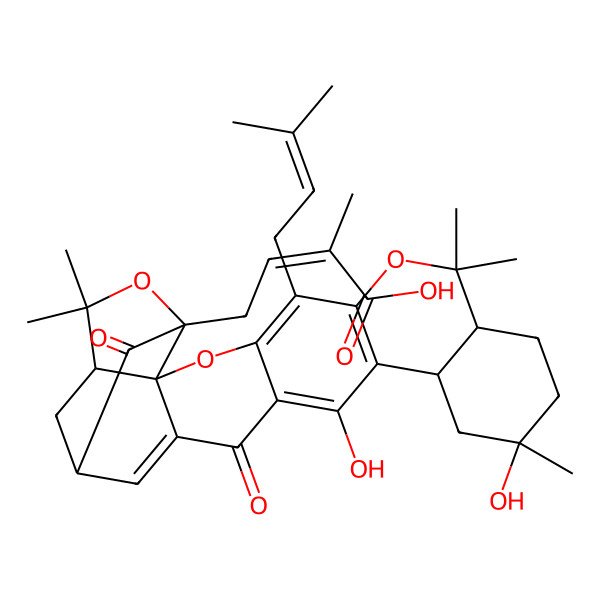 2D Structure of 4-[12,16-Dihydroxy-8,8,12,25,25-pentamethyl-5-(3-methylbut-2-enyl)-18,22-dioxo-3,7,24-trioxaheptacyclo[19.4.1.02,19.02,23.04,17.06,15.09,14]hexacosa-4(17),5,15,19-tetraen-23-yl]-2-methylbut-2-enoic acid