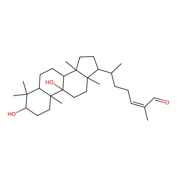 2D Structure of (E,6R)-6-[(3S,5S,8S,9R,10S,13R,14S,17R)-3,9-dihydroxy-4,4,10,13,14-pentamethyl-1,2,3,5,6,7,8,11,12,15,16,17-dodecahydrocyclopenta[a]phenanthren-17-yl]-2-methylhept-2-enal
