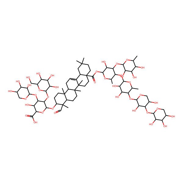 2D Structure of (2S,3S,4S,5R,6R)-6-[[(3S,4S,4aR,6aR,6bS,8aS,12aS,14aR,14bR)-8a-[(2S,3R,4R,5S,6R)-5-[(2S,3R,4S,5R,6S)-5-[(2S,3R,4S,5R)-3,5-dihydroxy-4-[(2S,3R,4S,5R)-3,4,5-trihydroxyoxan-2-yl]oxyoxan-2-yl]oxy-3,4-dihydroxy-6-methyloxan-2-yl]oxy-3-hydroxy-6-methyl-4-[(2S,3R,4R,5R,6S)-3,4,5-trihydroxy-6-methyloxan-2-yl]oxyoxan-2-yl]oxycarbonyl-4-formyl-4,6a,6b,11,11,14b-hexamethyl-1,2,3,4a,5,6,7,8,9,10,12,12a,14,14a-tetradecahydropicen-3-yl]oxy]-3-hydroxy-5-[(2S,3R,4S,5R,6R)-3,4,5-trihydroxy-6-(hydroxymethyl)oxan-2-yl]oxy-4-[(2S,3R,4S,5R)-3,4,5-trihydroxyoxan-2-yl]oxyoxane-2-carboxylic acid