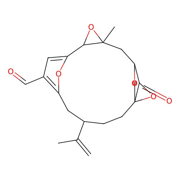 2D Structure of (1S,4R,10S,12S,14S,15S)-12-methyl-17-oxo-4-prop-1-en-2-yl-11,16,18,19-tetraoxapentacyclo[12.2.2.16,9.01,15.010,12]nonadeca-6,8-diene-7-carbaldehyde