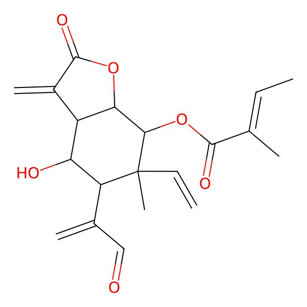 2D Structure of [(3aR,4S,5R,6S,7S,7aR)-6-ethenyl-4-hydroxy-6-methyl-3-methylidene-2-oxo-5-(3-oxoprop-1-en-2-yl)-4,5,7,7a-tetrahydro-3aH-1-benzofuran-7-yl] (Z)-2-methylbut-2-enoate