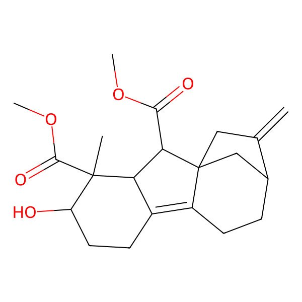 2D Structure of Dimethyl 5-hydroxy-4-methyl-13-methylidenetetracyclo[10.2.1.01,9.03,8]pentadec-8-ene-2,4-dicarboxylate