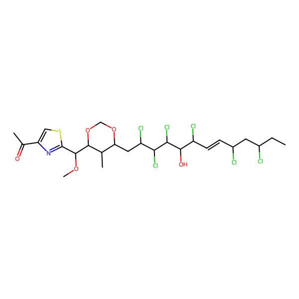 2D Structure of 1-[2-[[6-(2,3,4,6,9,11-Hexachloro-5-hydroxytridec-7-enyl)-5-methyl-1,3-dioxan-4-yl]-methoxymethyl]-1,3-thiazol-4-yl]ethanone