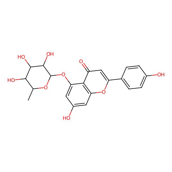 2D Structure of 7-hydroxy-2-(4-hydroxyphenyl)-5-[(2R,3R,4R,5R,6S)-3,4,5-trihydroxy-6-methyloxan-2-yl]oxychromen-4-one