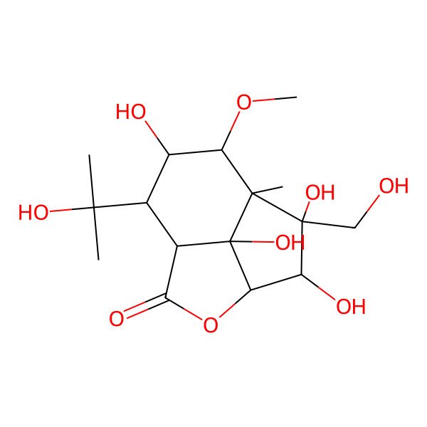 2D Structure of (1S,4R,5R,6R,7R,8S,9R,10S,11R)-5,6,9,11-tetrahydroxy-6-(hydroxymethyl)-10-(2-hydroxypropan-2-yl)-8-methoxy-7-methyl-3-oxatricyclo[5.3.1.04,11]undecan-2-one