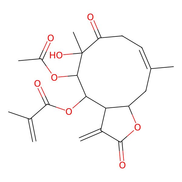 2D Structure of [(3aR,4S,5R,6R,9E,11aR)-5-acetyloxy-6-hydroxy-6,10-dimethyl-3-methylidene-2,7-dioxo-3a,4,5,8,11,11a-hexahydrocyclodeca[b]furan-4-yl] 2-methylprop-2-enoate