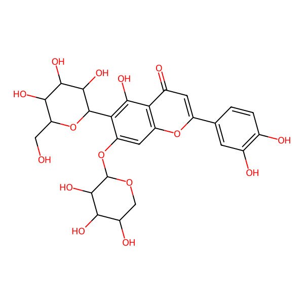 2D Structure of 2-(3,4-dihydroxyphenyl)-5-hydroxy-6-[(2S,3R,4R,5S,6R)-3,4,5-trihydroxy-6-(hydroxymethyl)oxan-2-yl]-7-[(2S,3R,4S,5S)-3,4,5-trihydroxyoxan-2-yl]oxychromen-4-one